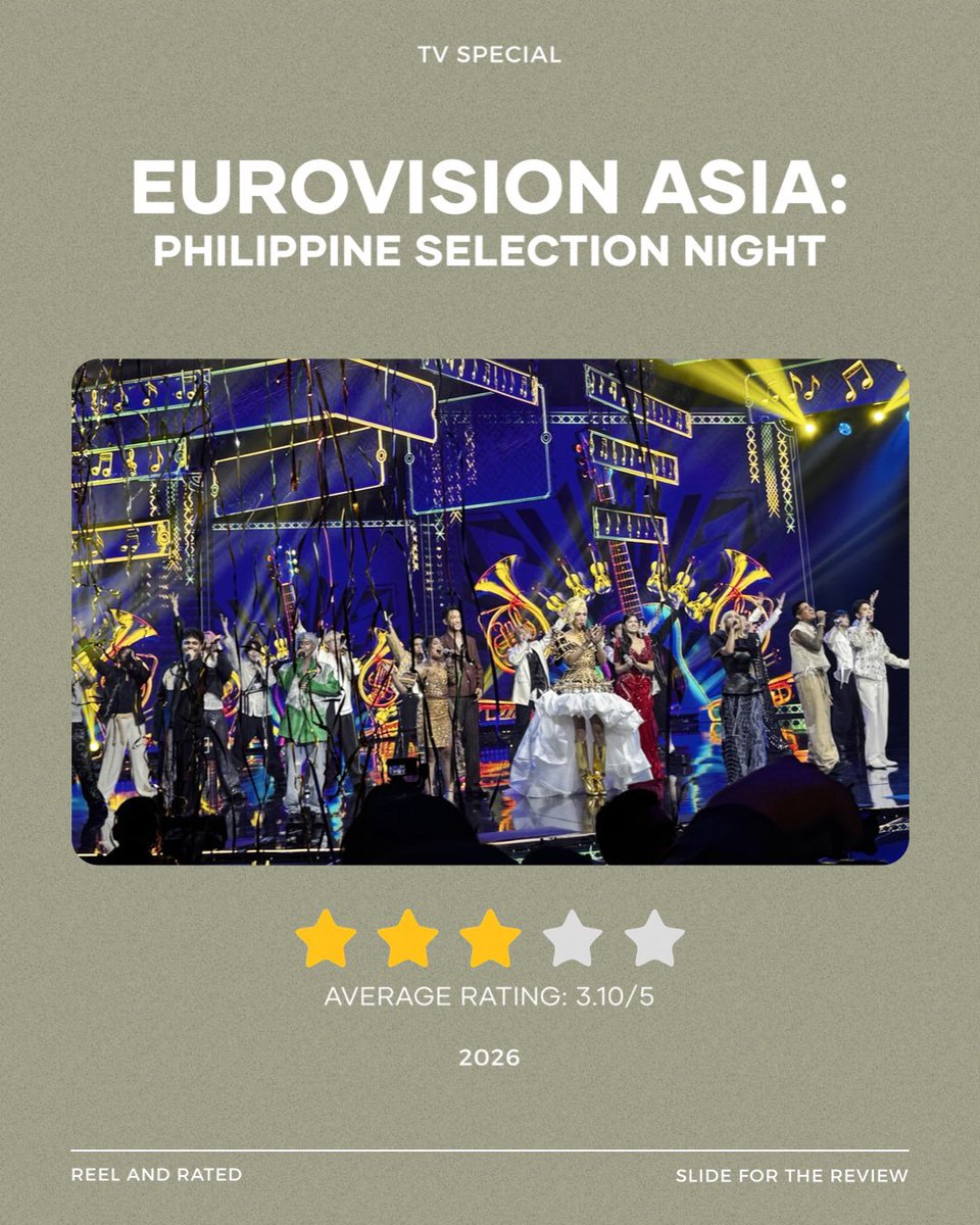 ReelandRatedPh's tweet photo. #EurovisionAsiaPH gave me strong vocals, decent production, and no shortage of people determined to sing every possible note. Between the oversinging, endless ad-libs, blinding costumes, and generic P-pop entries blending into one sparkly blur, subtlety never stood a chance. https://t.co/CSMz8POy4u