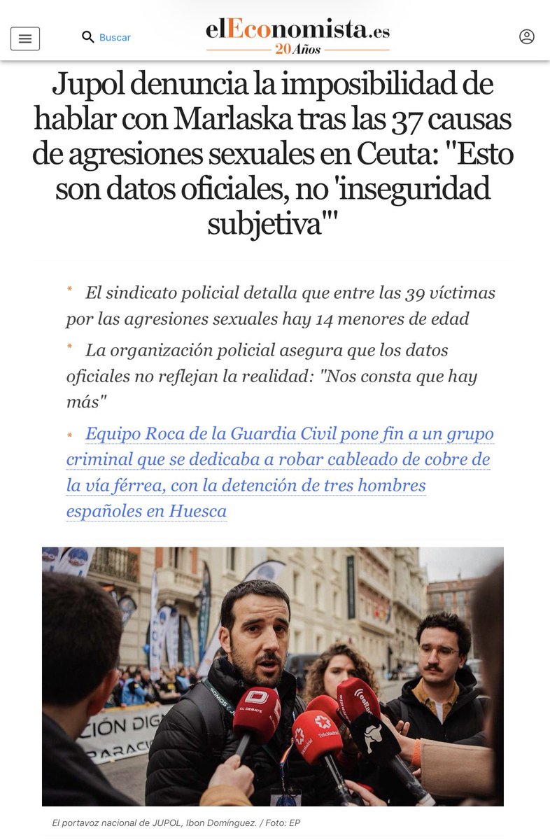 JupolNacional's tweet photo. Jupol denuncia la imposibilidad de hablar con Marlaska tras las 37 causas de agresiones sexuales en Ceuta: "Esto son datos oficiales, no 'inseguridad subjetiva'", vía https://t.co/81u2Ha2KNg

 • El sindicato policial detalla que entre las 39 víctimas por las agresiones sexuales hay 14 menores de edad
 • La organización policial asegura que los datos oficiales no reflejan la realidad: "Nos consta que hay más"

JUPOL, #EquiparacionYa y mucho más.

🌐Noticia: https://t.co/rvSnWdPW93