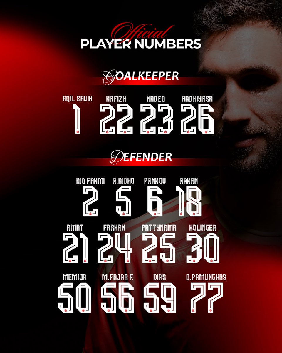 Persija_Jkt's tweet photo. 𝑻𝒉𝒆 𝒏𝒖𝒎𝒃𝒆𝒓𝒔 𝒂𝒓𝒆 𝒔𝒆𝒕.

Official player numbers for the 2026/27 Persija squad. 🔴

𝑨 𝒏𝒖𝒎𝒃𝒆𝒓. 𝑨 𝒏𝒂𝒎𝒆. 𝑨 𝒔𝒕𝒐𝒓𝒚 𝒕𝒐 𝒃𝒆 𝒘𝒓𝒊𝒕𝒕𝒆𝒏.

#TheNewChapter #Persija https://t.co/odelXSkL5H