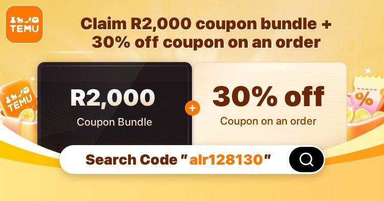 lauram307's tweet photo. 💥 Flash drop! Temu codes are here. Don’t Miss Out! 🎉
【 alr128130 】 Unlock a R2,000 Coupon Bundle + 30% OFF on your first Temu app order!  👉 https://t.co/zWT3FUWFWt https://t.co/zBrU39In0x