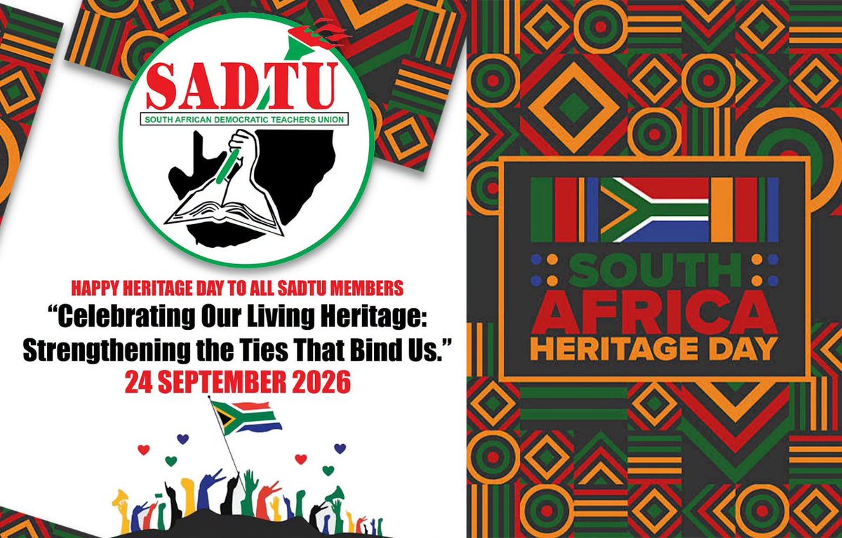 _cosatu's tweet photo. #SADTU wishes all educators, learners, workers and communities a meaningful and proudly South African National Heritage Day as we join the  nation in celebrating the rich and diverse heritage that defines who we are as South Africans. 

@SAfmRadio @MDNnewss @KayaNews @SABCNews https://t.co/ifX85OGi4X