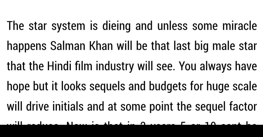 navneet_mundhra's tweet photo. Even a website which has consistently degarded verdicts of his MANY films in the past admit that #SalmanKhan is the last SUPERSTAR of Bollywood.

It's a FACT that even today, a large section of people go to cienma halls to watch @BeingSalmanKhan irrespective of the quality of the film.

And his fans exist from South Mumbai to remotest villages of India. From richest industrialists to poorest people.

Sure.. there will be more BIG stars but the universal appeal & MAD following of Salman will be hard to emulate. That too for 40 years 👍