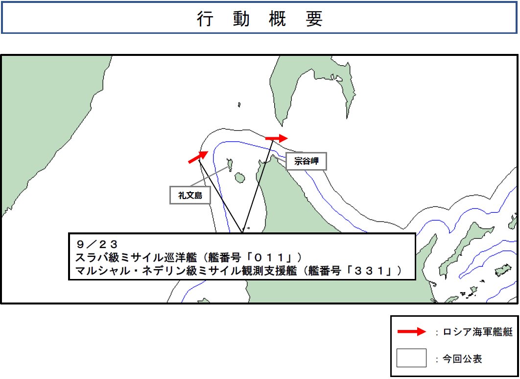 jointstaffpa's tweet photo. 令和８年９月２３日、ロシア海軍スラバ級ミサイル巡洋艦及びマルシャル・ネデリン級ミサイル観測支援艦の計２隻が、宗谷海峡を東進したことを確認しました。
防衛省・自衛隊は、海上自衛隊の第５哨戒防備隊所属「くまたか」（余市）により、警戒監視・情報収集を行いました。 https://t.co/rHWlXTJCc3