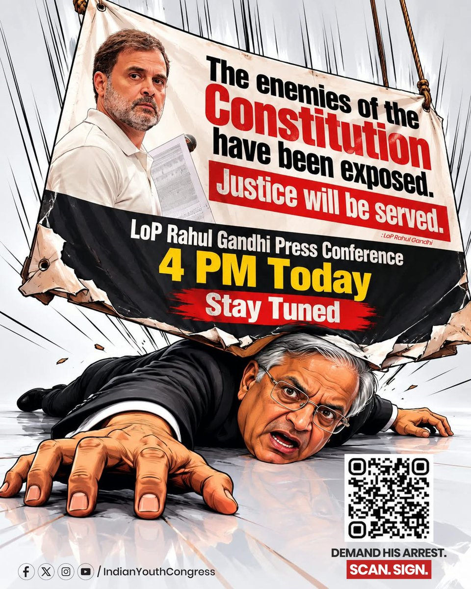 IYC's tweet photo. 4 PM. Don’t miss what comes next 👀,

Aa rahe hain LoP Rahul Gandhi, Vote Choro ki band bajane 🫵🏻

Stay tuned🔥.....

Sign now: https://t.co/qTh9BLLKMN https://t.co/V3DD23dMRt