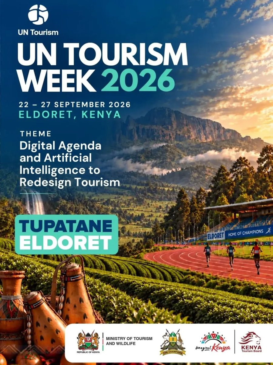 KTF_Kenya's tweet photo. Eldoret has taken centre stage as Kenya hosts UN Tourism Week 2026, running from 23–27 September 2026 at the University of Eldoret Grounds.

Held under the theme “Digital Agenda and Artificial Intelligence to Redesign Tourism,” the week brings together tourism stakeholders, https://t.co/TLia1leVPd