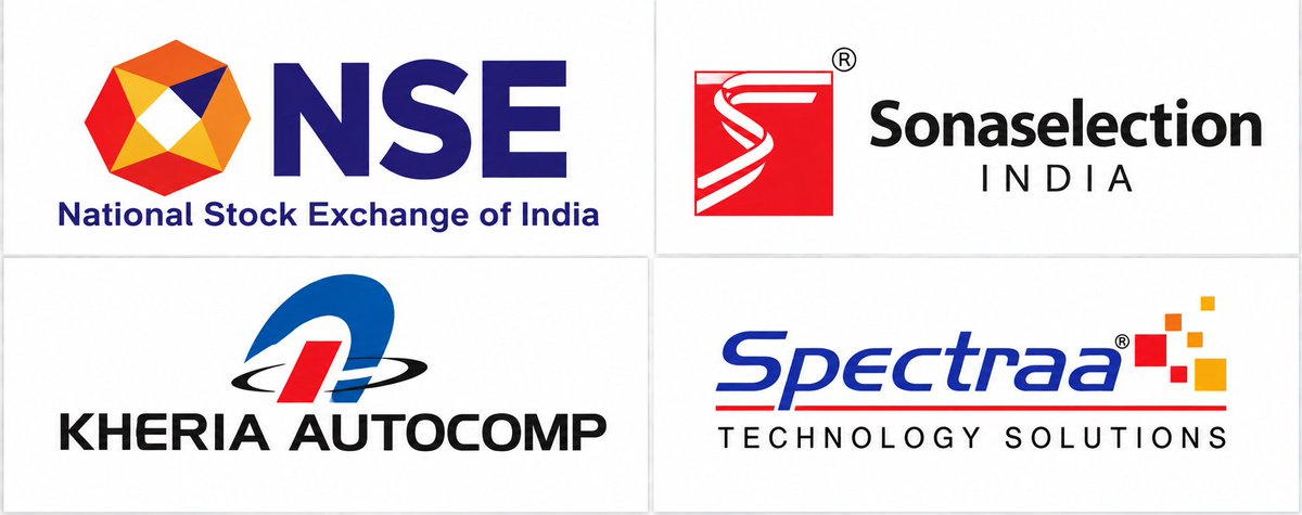 cover_drive05's tweet photo. 4 Listings were today:

NSE, SonaSelection, Kheria Autocomp & Spectraa.

Listing gain of these are following: 
• NSE: ₹1,785 → ₹1,800 (0.84%)
• SonaSelection: ₹99 → ₹102.31 ( +3.34%)
• Kheria Autocomp: ₹101 → ₹104.90 (+3.86%)
• Spectraa: ₹118 → ₹224.20 (+90.00%)

Spectraa listed with a huge Premium with +90%.