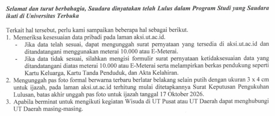 itsahannn's tweet photo. Buat yang nanya kapan batas terakhir unggah foto ijazah UT. Batasnya itu 17 Oktober 2026 ya ges—H+7 dari pengumuman kelulusan periode ke 2.

#infoloker https://t.co/m77MqMRibS
