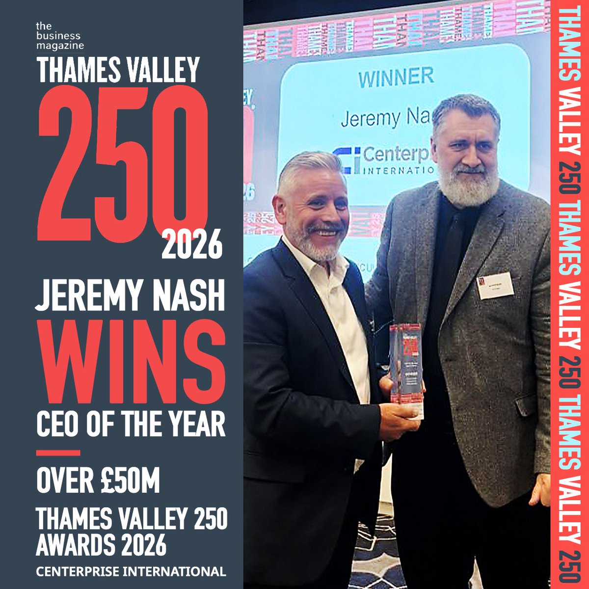CenterpriseInt's tweet photo. Congratulations to Centerprise International CEO Jeremy Nash, winner of CEO of the Year (Over £50m) at the Thames Valley 250 Awards 2026.

The award recognises his leadership, entrepreneurial strength and the company’s continued growth.

Read more: https://t.co/LTkMLDFpgV https://t.co/nqOIKqPrHU