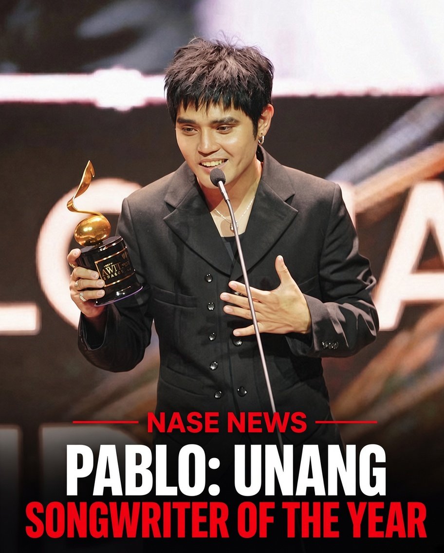 NaseNewsPublic's tweet photo. PABLO: UNANG SONGWRITER OF THE YEAR SA AWIT AWARDS

Nanguna sa headlines si Pablo matapos manalo ng unang Songwriter of the Year award sa 39th Awit Awards. Inialay niya ito sa mga Filipino artists, musicians, producers, at songwriters na may pahayag na “Mabuhay ang OPM!” https://t.co/HCQTTq6k8o