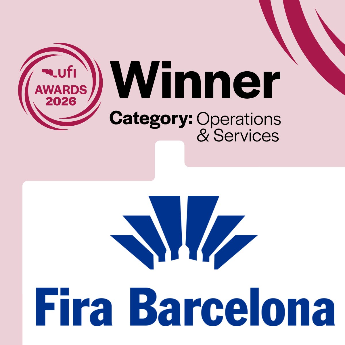 UFILive's tweet photo. 🏆 @Fira_Barcelona is the winner of the 2026 UFI Operations &amp; Services Award!

📌 This year's Award theme was “Operational Excellence Under Pressure”. 

🔗 DISCOVER THEIR ENTRY: https://t.co/VbwbgqwHNX

#ufi #ufiawards #ops #FiraBarcelona #eventprofs https://t.co/Id8iYnrZf9