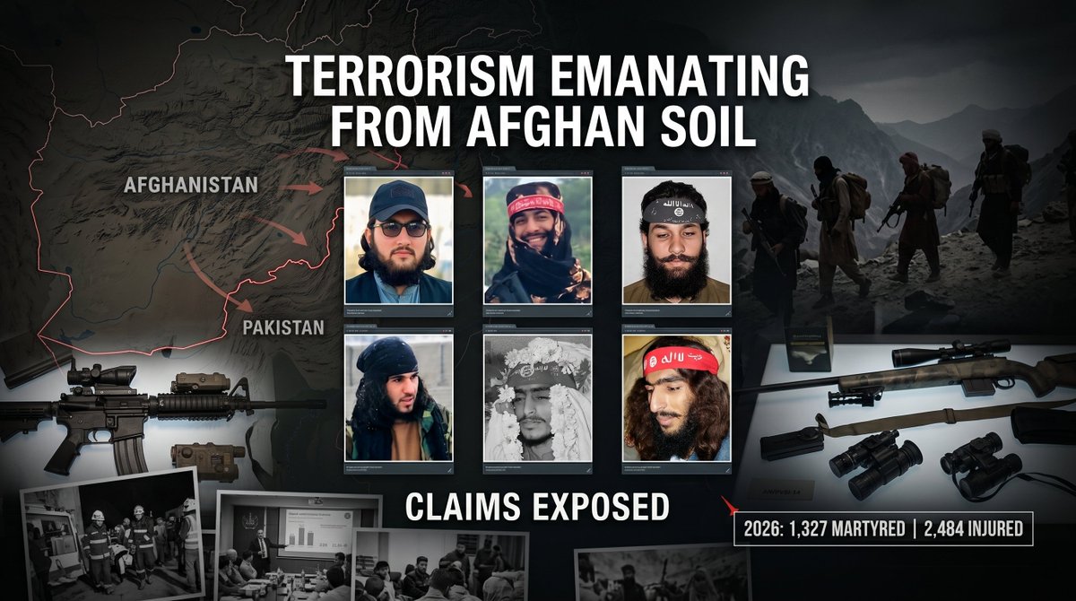 Munibalogues's tweet photo. The human cost of terrorism emanating from Afghan soil continues to expose the gap between Taliban regime denials and the security realities facing Pakistan. In 2026, attacks linked to militant activity from Afghan territory have reportedly resulted in 1,327 Pakistanis martyred and 2,484 injured, while identified Afghan nationals have also been killed fighting alongside the TTP inside Pakistan. The reported presence of foreign fighters and the use of NATO- and US-origin equipment further underline the scale and complexity of the cross-border security challenge.