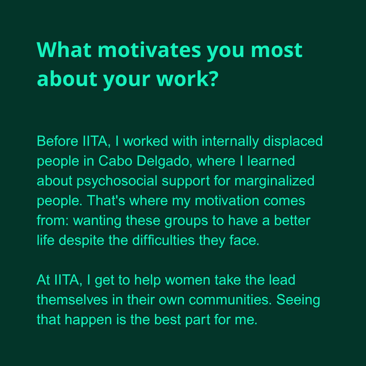 CGIAR's tweet photo. “You have to take care of yourself so you can help other people.”

Meet Helio, a GESI Officer at IITA in Nampula, Mozambique. He trains communities and partners to advance #gender #equality, #inclusion, and GBV prevention across 15 partnerships. 🌍

Learn more about Helio’s work. https://t.co/p6zqldm9LS