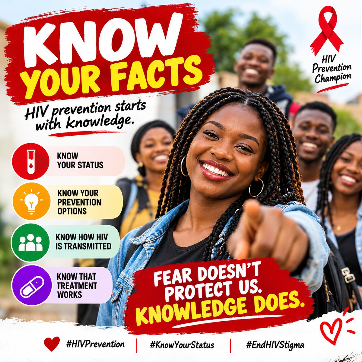 NabukeeraDoree2's tweet photo. KNOW YOUR FACTS🥰

HIV prevention starts with knowing the facts.

Know your status.
Know your prevention options.
Know how HIV is transmitted.
Know that treatment works.

Fear doesn't protect us. Knowledge does. ❤️

#HIVPrevention #EndHIVStigma #HIVPreventionChampions https://t.co/9uHL6Bogbt