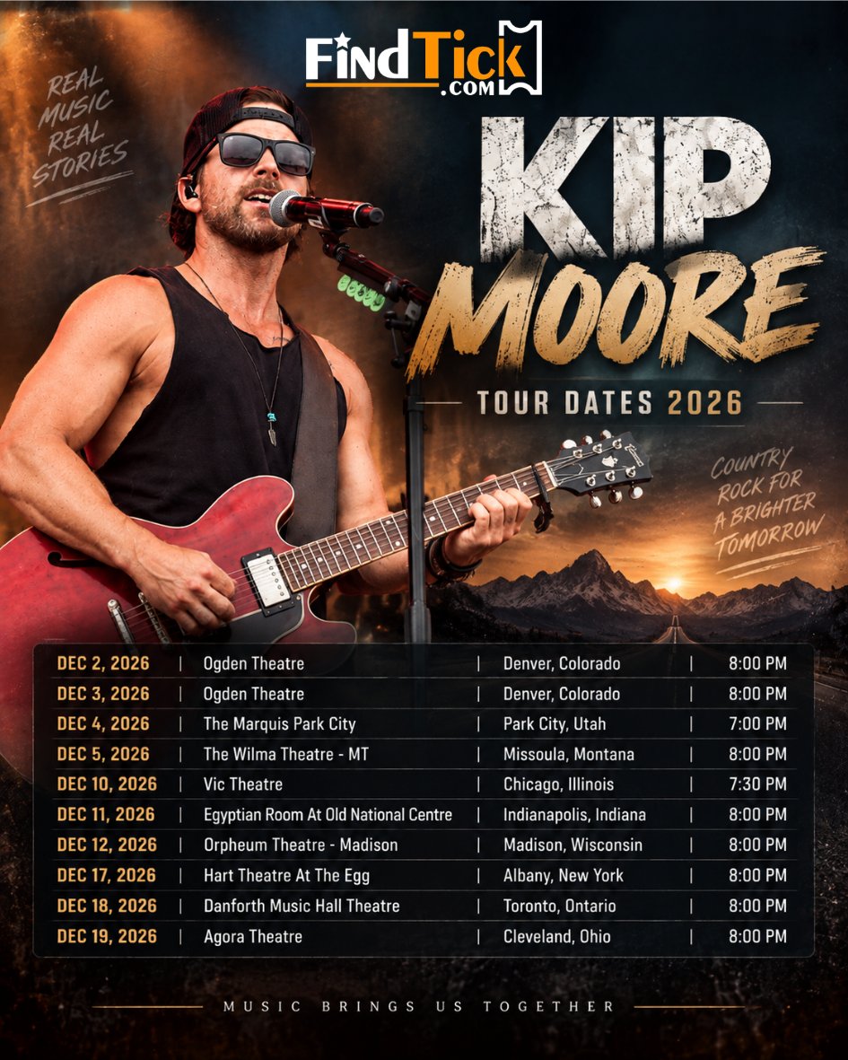 Findtickoffical's tweet photo. @KipMooreMusic  – Tour 2026 🤠🎸

Passionate vocals, heartfelt songwriting, country-rock guitars, and high-energy performances return live in 2026.

🎟️ Find your tickets with FindTick.
https://t.co/okbvdfH4XT

#kipmoore #countrymusic #liveconcert #findtick https://t.co/tgUA77c6Y9