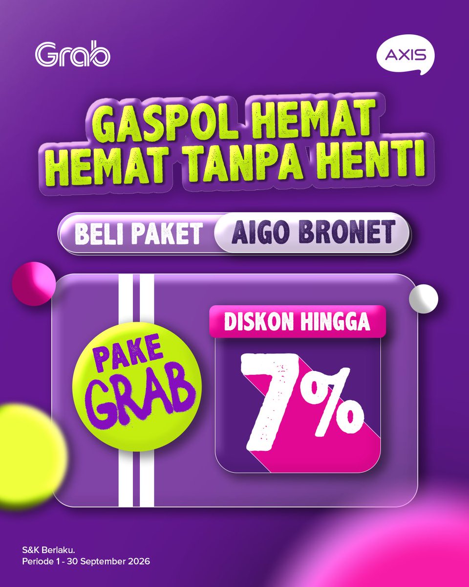AXISgsm's tweet photo. Beli paket AIGO Bronet diskon sampe 7% di Dana, Gopay, Ovo, Grab, Shopee, atau Tokopedia

Periode 1-30 September 2026

Cuss ambil poromonya sekarang!!
▶️ https://t.co/V4c30hsF5Z
*S&amp;K Berlaku

#EmangKitaBeda https://t.co/EjeJoi5geQ