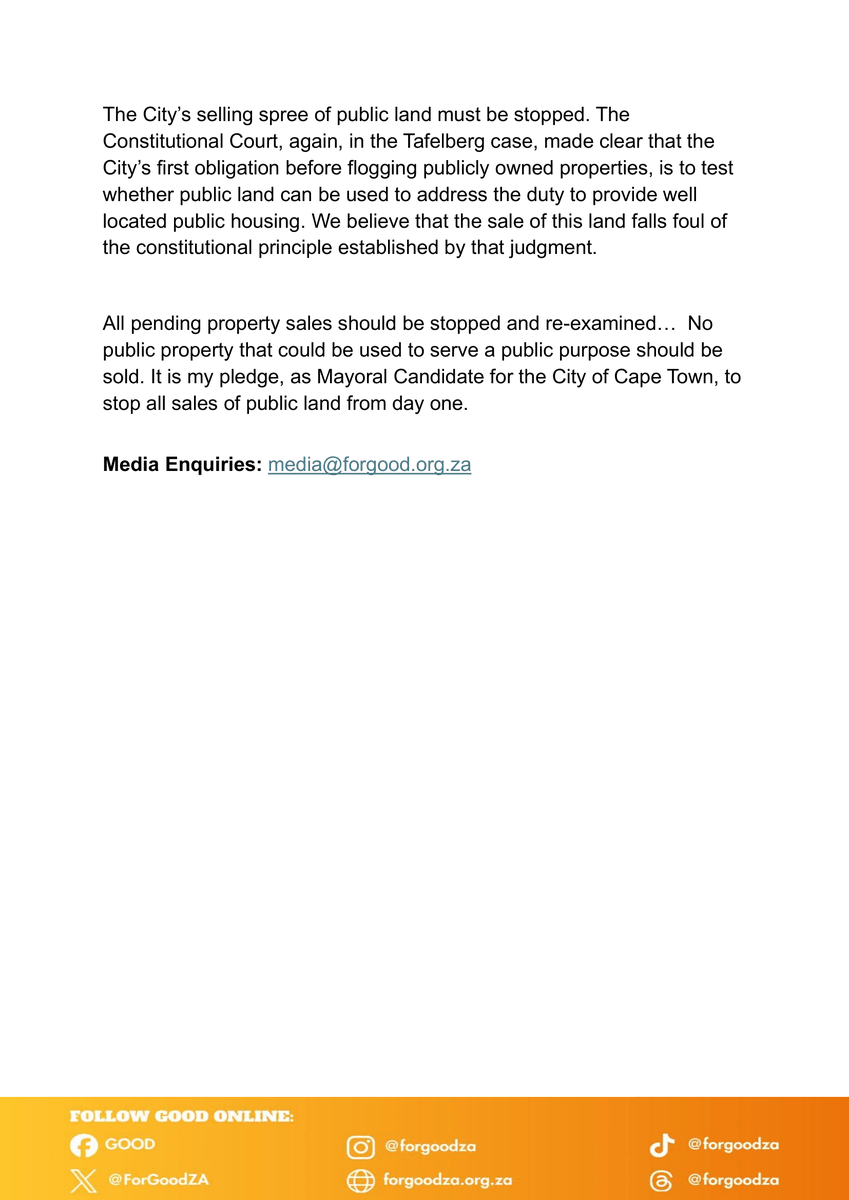 ForGoodZA's tweet photo. Nine years ago, the City of Cape Town used national funds intended for Dunoon housing to buy Annandale Farm in Milnerton. Zero homes were built. Now, a PAIA application confirms the City is selling the land to a private developer for a R71m profit. Public land belongs to the people, not private developers.   

#SpatialJustice #CapeTown #Dunoon #BrettHerron #GOODParty