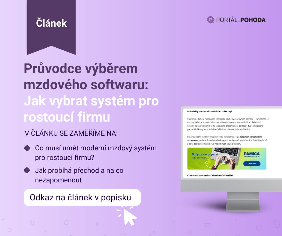 PortalPohoda's tweet photo. 📈 Firma roste. Roste s ní i vaše mzdová agenda?
To, co bez problémů fungovalo pro 5 zaměstnanců, nemusí stačit ve chvíli, kdy jich máte 50 nebo 500. 
👉 Přečtěte si náš celý článek o tom,  co by měl moderní mzdový systém umět.
📌  https://t.co/pfDUUomOUY https://t.co/tMgp5sBFWz