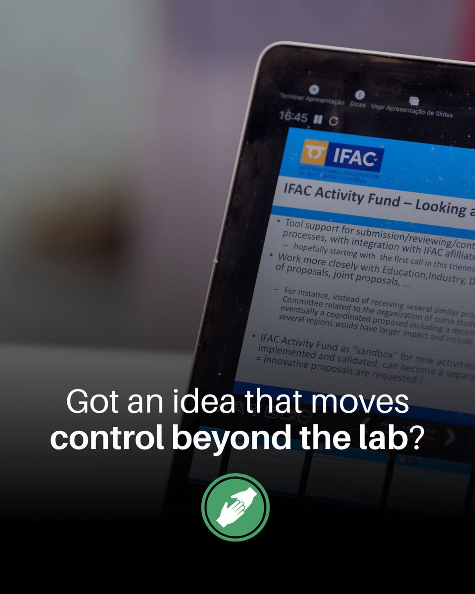 IFAC_Control's tweet photo. Got an idea that brings control engineering closer to the public? 💡

The IFAC Activity Fund supports outreach and engagement initiatives with funding from €2,500 to €12,500.

📅⚠️ Submit your application by 31 October 2026!
More info &amp; how to apply 🔗 https://t.co/DsJyz9lH3B https://t.co/KDAFo5OyGh