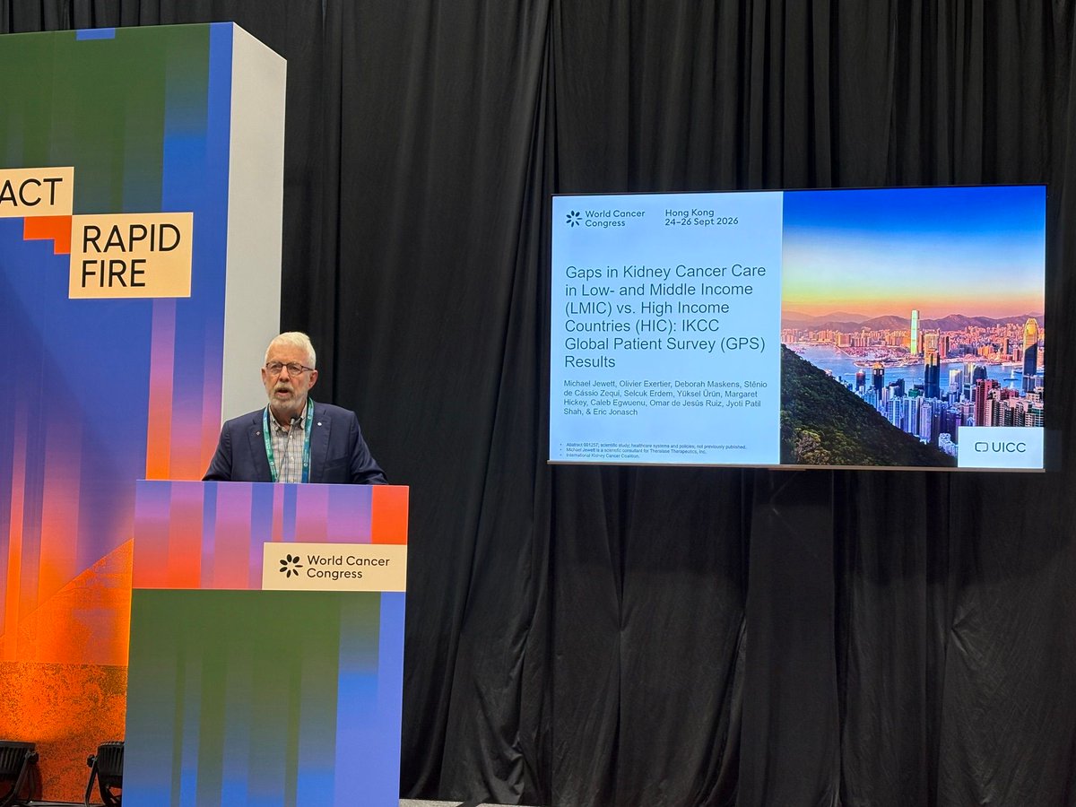 IKCCorg's tweet photo. On first day of the #WorldCancerCongress in Hong Kong, Michael Jewett Past Chair of IKCC board, made a presentation about « Gaps in Kidney Cancer Care in Low- and Middle Income vs. High Income Countries: IKCC Global Patient Survey Results ». https://t.co/rmq1Zlv00s