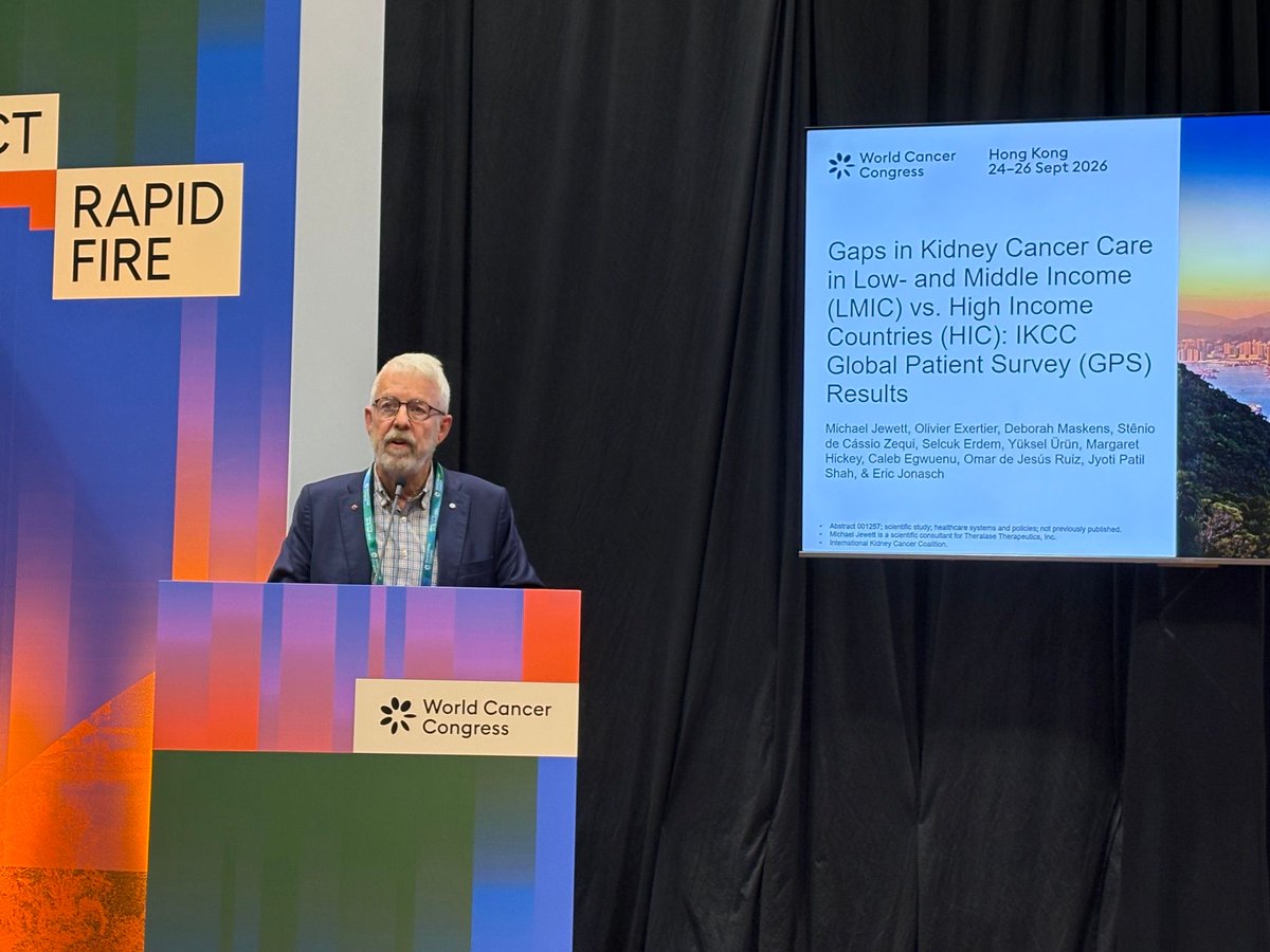IKCCorg's tweet photo. On first day of the #WorldCancerCongress in Hong Kong, Michael Jewett Past Chair of IKCC board, made a presentation about « Gaps in Kidney Cancer Care in Low- and Middle Income vs. High Income Countries: IKCC Global Patient Survey Results ». https://t.co/rmq1Zlv00s