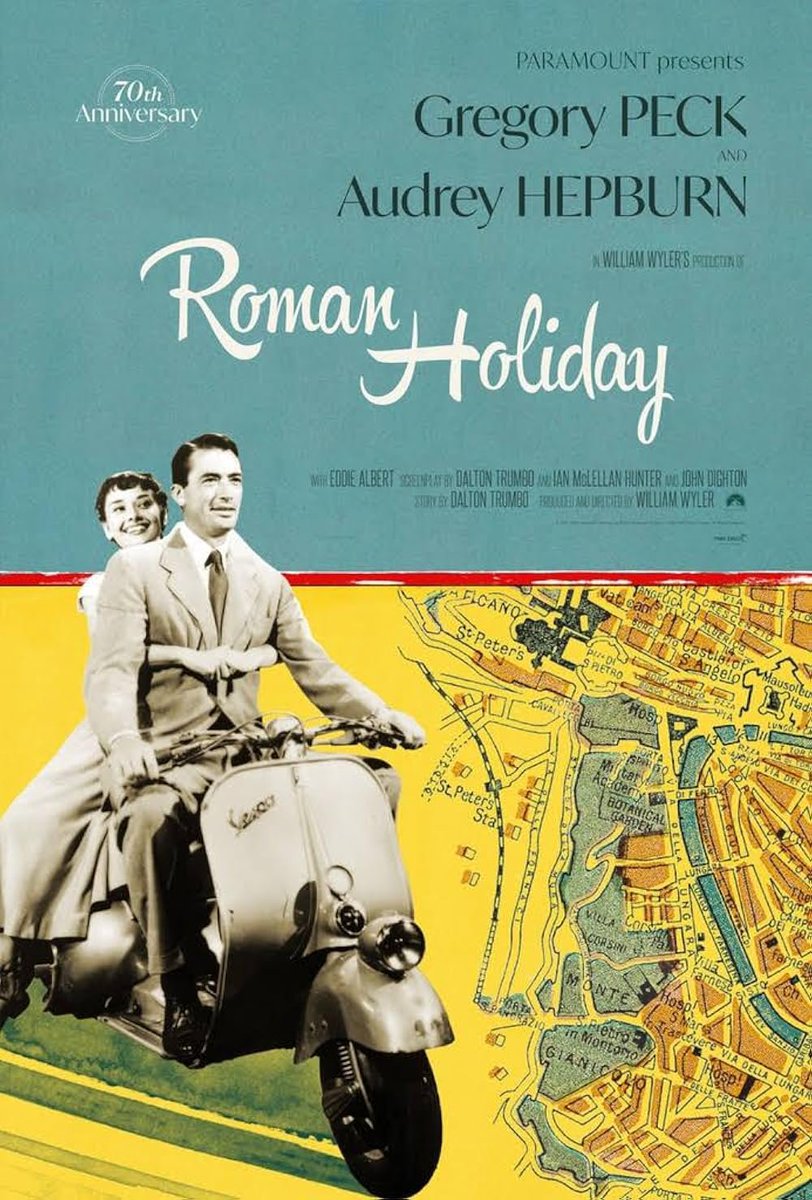 Hamedj79's tweet photo. Roman Holiday - تعطیلات رُمی ( 1953 )

پرنسس «آن» (آدری هپبورن) از زندگی سلطنتی‌اش خسته می‌شود و در سفر رم فرار می‌کند. او اتفاقی با یک خبرنگار آمریکایی آشنا می‌شود که اولش او را نمی‌شناسد و به او پناه می‌دهد , https://t.co/T1XsY4YSjp