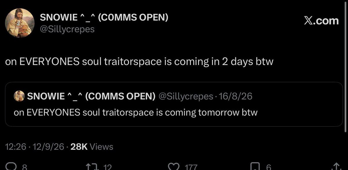 Sillycrepes's tweet photo. does traitorspace just has a curse that delays cmf everytime i mention him or something https://t.co/iI5qMUyHoj