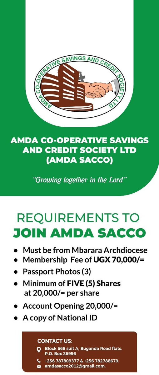 AMDASACCO's tweet photo. Good morning AMDA. As we are coming for the AMDA monthly mass on Saturday kindly pass by the SACCO table to inquire about your account. Incase you wish to join the SACCO or open for a child  you can also reach our table. THANK YOU, HAVE  BLESSED DAY. 🙏 See you on Sunday. https://t.co/iBJZISH8uU