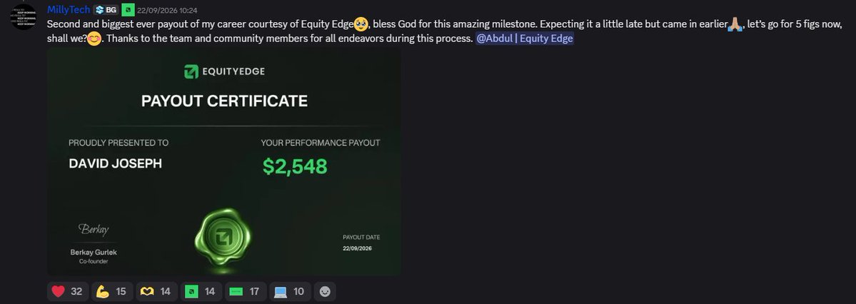 EquityEdgeUK's tweet photo. Equity Edge Traders Getting Paid Daily 💸🚀

💸$8,250 to JTL
💸$5,252 to Harrish
💸$2,548 to David
💸$2,032 to Chadcol

To see more join our discord 💸⭐️ https://t.co/PKEDcmAc0C