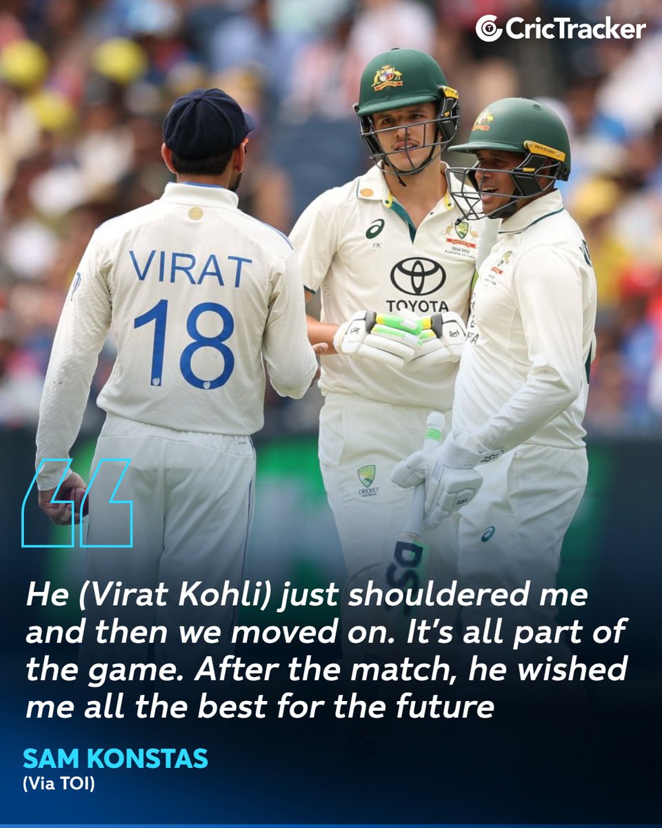 Cricketracker's tweet photo. Sam Konstas opened up about his on-field exchange with Virat Kohli and revealed what happened between the two after the match.
#SamKonstas #ViratKohli #India https://t.co/60EIocQQg2