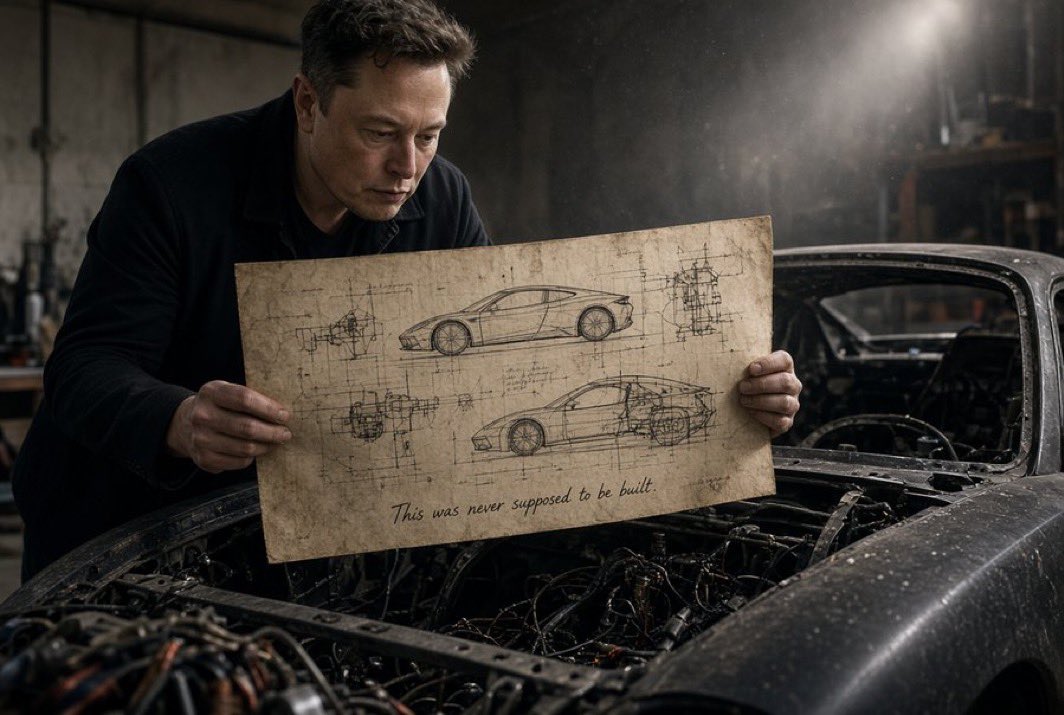 Xpioneer___'s tweet photo. 👀📜 Elon Musk finds an old blueprint hidden inside a Tesla prototype.

At the bottom, someone wrote:

“This was never supposed to be built.” ⚠️

What could it be?

🅰️ 🤖 A human-like robot
🅱️ 🚀 A new spacecraft
🅲️ ⚡ A limitless energy device
🅳️ 🧠 A machine https://t.co/IBOIe8VcmZ