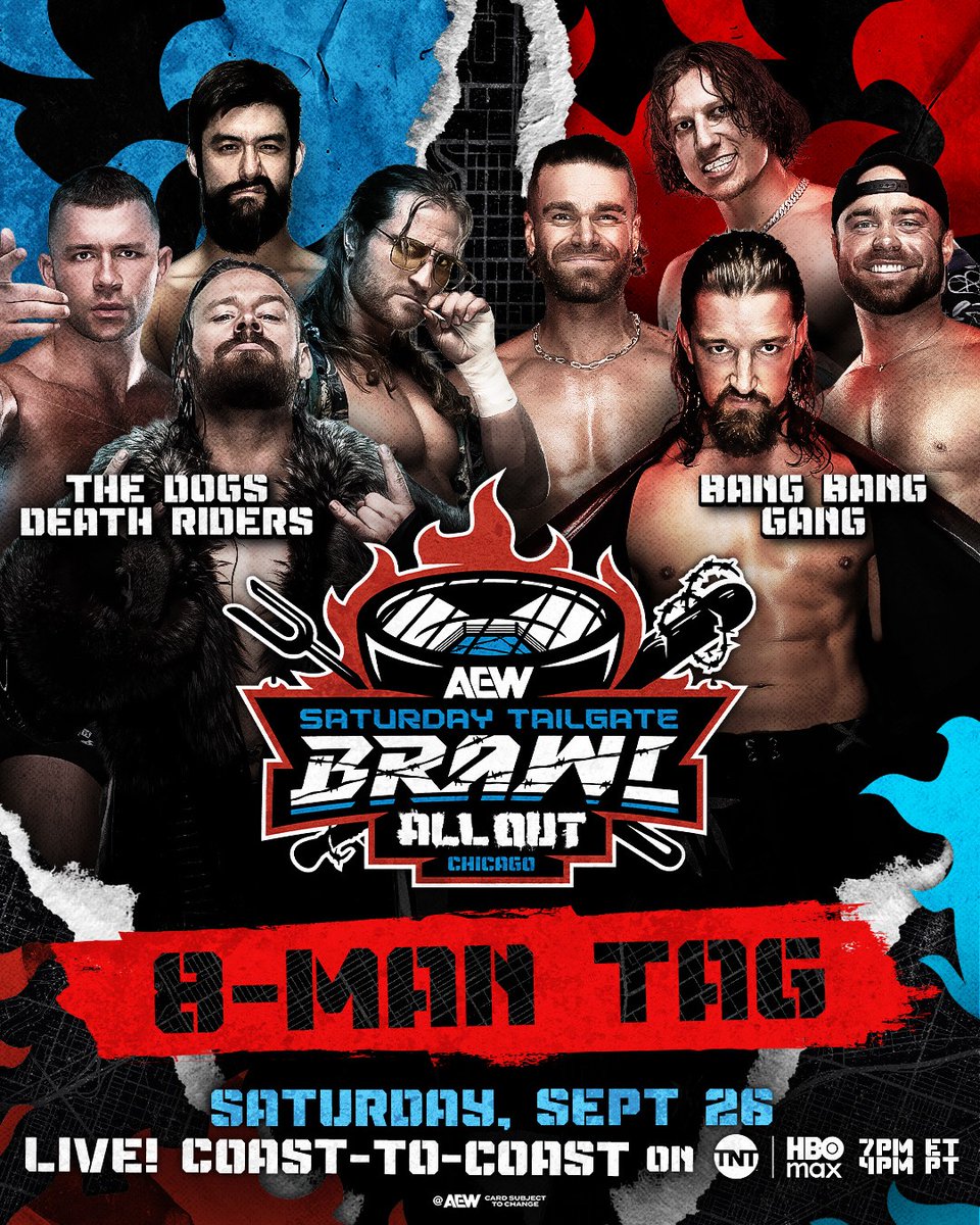 AEW's tweet photo. THIS SATURDAY!

Before we go All Out on PPV, it's time for the #AEWTailgateBrawl, LIVE NATIONWIDE!

Join us at 7e/4p LIVE COAST-TO-COAST for the #AEWAllOut Tailgate Brawl on @TNTDrama and @HBOMax, THIS SATURDAY! https://t.co/pQRGu2fVM1