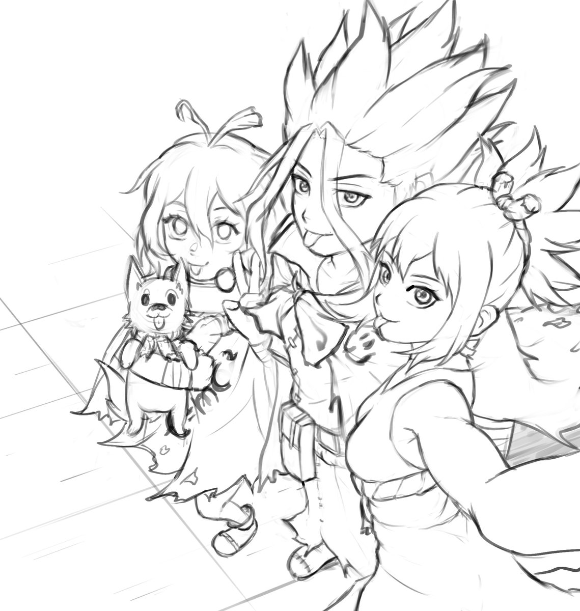 Jhincx_Faust's tweet photo. Im working on something really ambitious. I'm trying to draw most of the Kingdom of Science of #DrStone 
.
I'll maybe add 1 or 2 sketches everyday at least to make up some time lol. and yes. Kohaku x Senku is OTP.
.
so far we have them here and best girl Suika :D
#wip https://t.co/g7TkB2HE9c