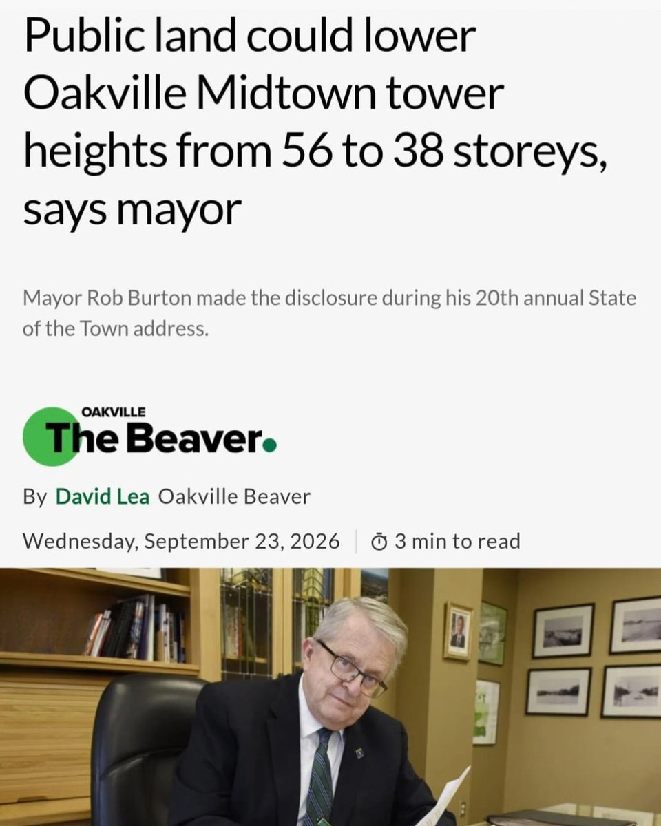 MayorRobBurton's tweet photo. Power plant. Amalgamation. Glen Abbey. Three times Queen's Park came at Oakville. Three times we won.
Midtown is the fourth. 61 storeys, then 56, now headed to 38.
Progress isn't a promise. It's a record.
https://t.co/wwc1HQOzp5
#Oakville #Midtown https://t.co/KVvOG6V8X0