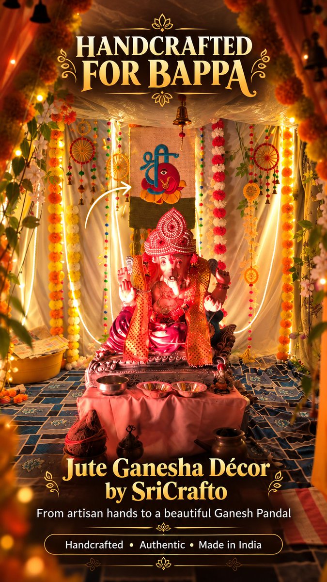 nikhil970bhardw's tweet photo. Crafted for Devotion 🙏
SriCrafto’s handcrafted jute Ganesha décor, beautifully displayed in a Ganesh pandal.
Handcrafted • Authentic • Made in India 🇮🇳
SriCrafto — Arts of India
🛍️ Explore: https://t.co/6AnTza6swM⁠� https://t.co/rqnF1Ro2Qk