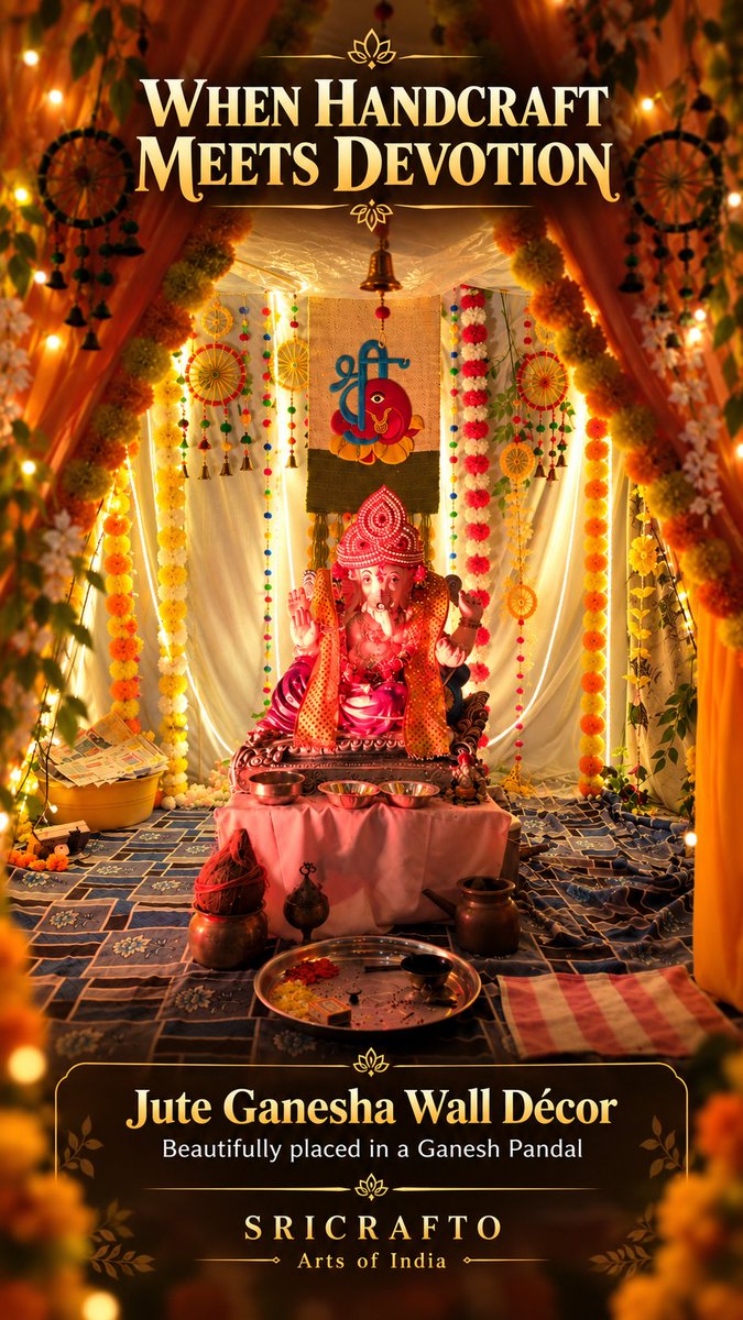 nikhil970bhardw's tweet photo. Crafted for Devotion 🙏
SriCrafto’s handcrafted jute Ganesha décor, beautifully displayed in a Ganesh pandal.
Handcrafted • Authentic • Made in India 🇮🇳
SriCrafto — Arts of India
🛍️ Explore: https://t.co/6AnTza6swM⁠� https://t.co/rqnF1Ro2Qk