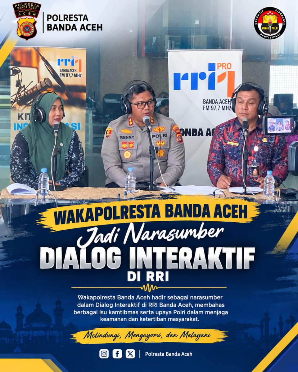 polresta_bna's tweet photo. Wakapolresta Banda Aceh Jadi Narasumber Dialog Interaktif di Radio Republik Indonesia (RRI).

@listyosigitprabowo
@divisihumaspolri
@spripim.polri
@spripimpoldaaceh
@ruddi.96
@bidhumaspoldaaceh
@humaspolrestabna
@polisi_peduli
@polisi_indonesia
#poldaaceh
#spripimpolri https://t.co/buIPmxWvtA