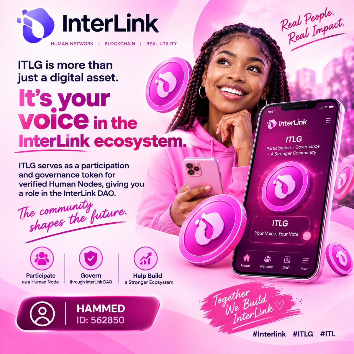 OLLATZURRY's tweet photo. Meet ITLG — InterLink Genesis Token.
ITLG sits at the heart of InterLink’s participation model, designed for verified Human Nodes and used across the growing ecosystem.
Not just a token. A way to participate.
#Interlink #ITLG #ITL https://t.co/vZfs9dhWAh