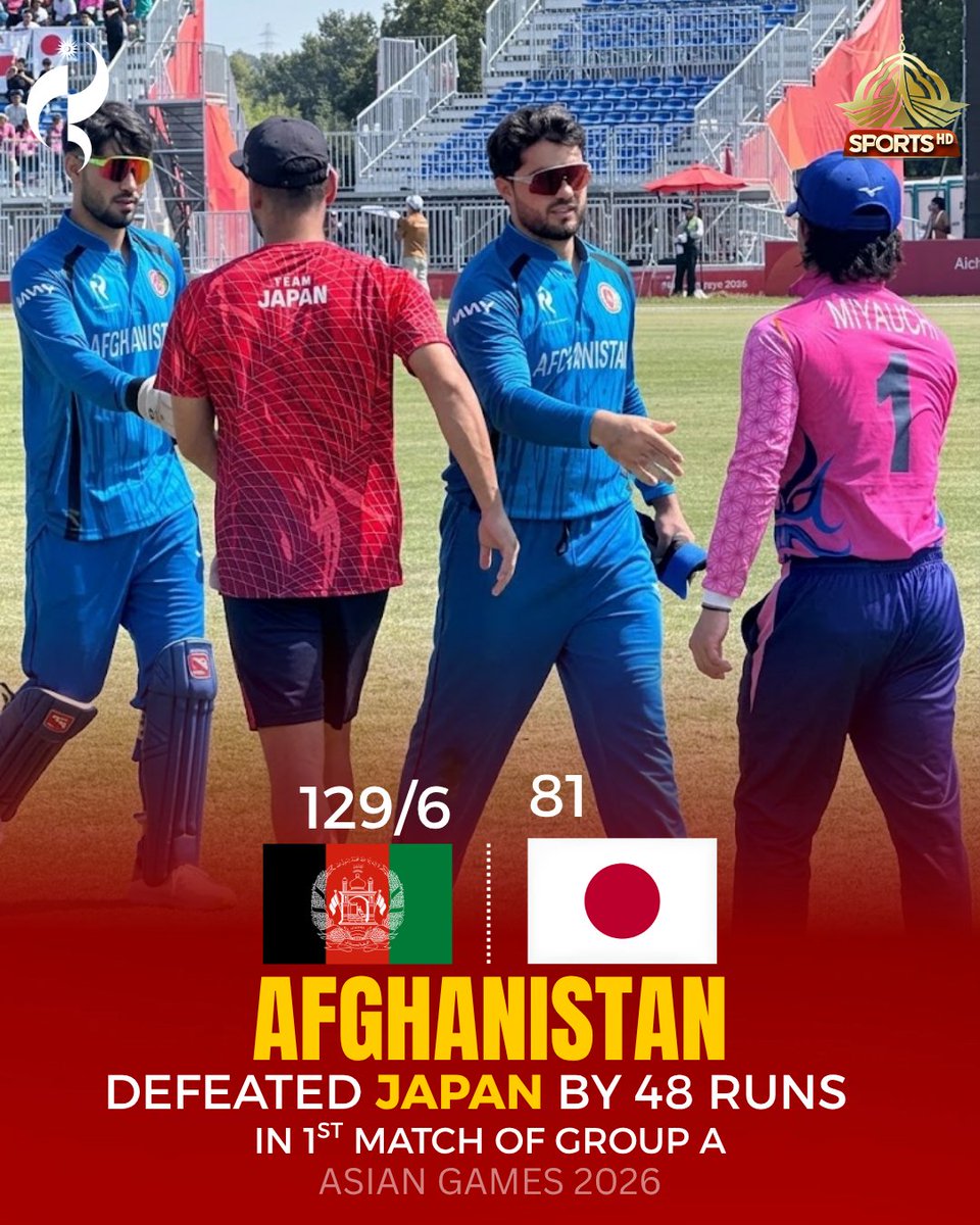 PTVSp0rts's tweet photo. Afghanistan kicked off their cricket campaign at the 20th Asian Games Aichi-Nagoya 2026 with a decisive victory over Japan by 48 runs
#PTVSports #AsianGames2026 #AichiNagoya2026 #AFGvJAP https://t.co/yajZ7elDir