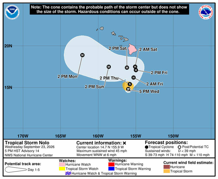 UHHilo's tweet photo. ⚠️Message from UH Office of Emergency Management: UH Hilo and Hawaiʻi Community College and other UH units on Hawaiʻi Island will be closed Thursday and Friday because of approaching Tropical Storm Nolo. Full Message: https://t.co/sPwCEoXkQz https://t.co/ABWFjJhZqL