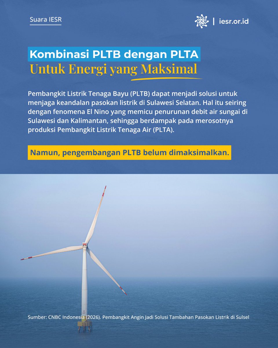 IESR's tweet photo. Sobat Essentials, Pembangkit Listrik Tenaga Bayu (PLTB) mempunyai potensi yang besar di Indonesia. Namun, PLTB belum dapat berkembang secara  maksimal dikarenakan kurangnya investasi. 

Nah, bagaimana persebaran potensi PLTB di Indonesia? https://t.co/b1YEg6y5Eh