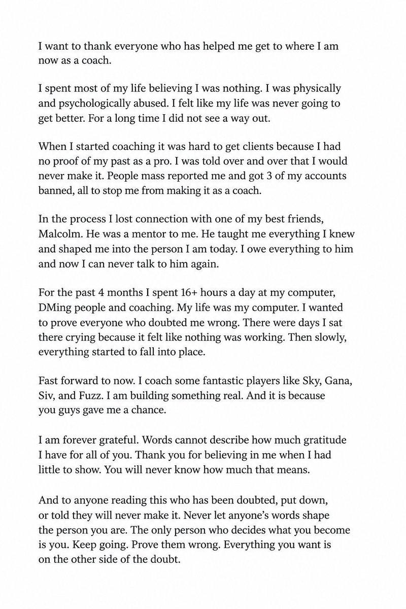 Coach_ESTY's tweet photo. To everyone who believed in me when I had nothing to show, thank you.

This letter is for you.
@skyfv1x @fuzzFNBR @sivbtw @spexz4x @Kapa_MGMT @oxvyr @Flyxfn6 https://t.co/y3cRr38B2l