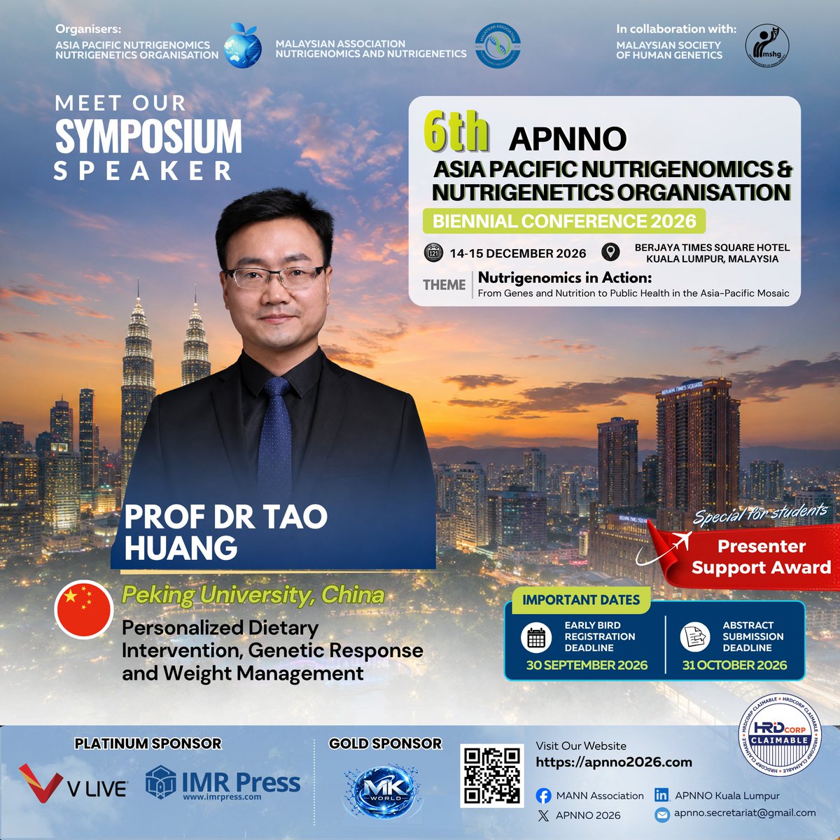 APNNO2026's tweet photo. Meet our #APNNO2026 Symposium Speakers!
🇯🇵 Prof Dr Hiroaki Oda (Nagoya Univ)
🇲🇾 Assoc Prof Dr Sarina Sulong (USM)
🇨🇳 Prof Dr Tao Huang (Peking Univ)   
Join us to explore chrononutrition, cancer genetics &amp; wght management!   
⏰ Early Bird: 30 SEP
🌐 Info: https://t.co/nohbPaN9ye https://t.co/vZ2pvMqr6H