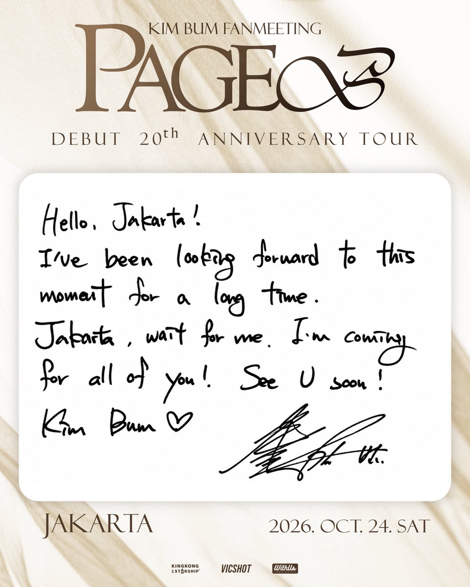 KllMBUM's tweet photo. Jakarta! I’m counting down the days until our ‘PAGE∞’ reunion on October 24th. I’ve kept this handwritten note close, and now I’m finally bringing it to you. Let’s make unforgettable memories together. See you soon! https://t.co/2rrgMck0rR
