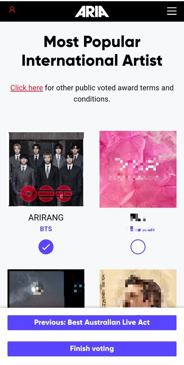 btsvotingunite's tweet photo. BTS is nominated for “Most Popular International Artist” category at the ARIA Music Awards.

You can vote via ⤵️
🌍: (https://t.co/3AIFf3GumA)
🇦🇺: (https://t.co/7KRunYsMPX)

Ends: November 9, 9:59PM KST https://t.co/CXdjDPrzMy