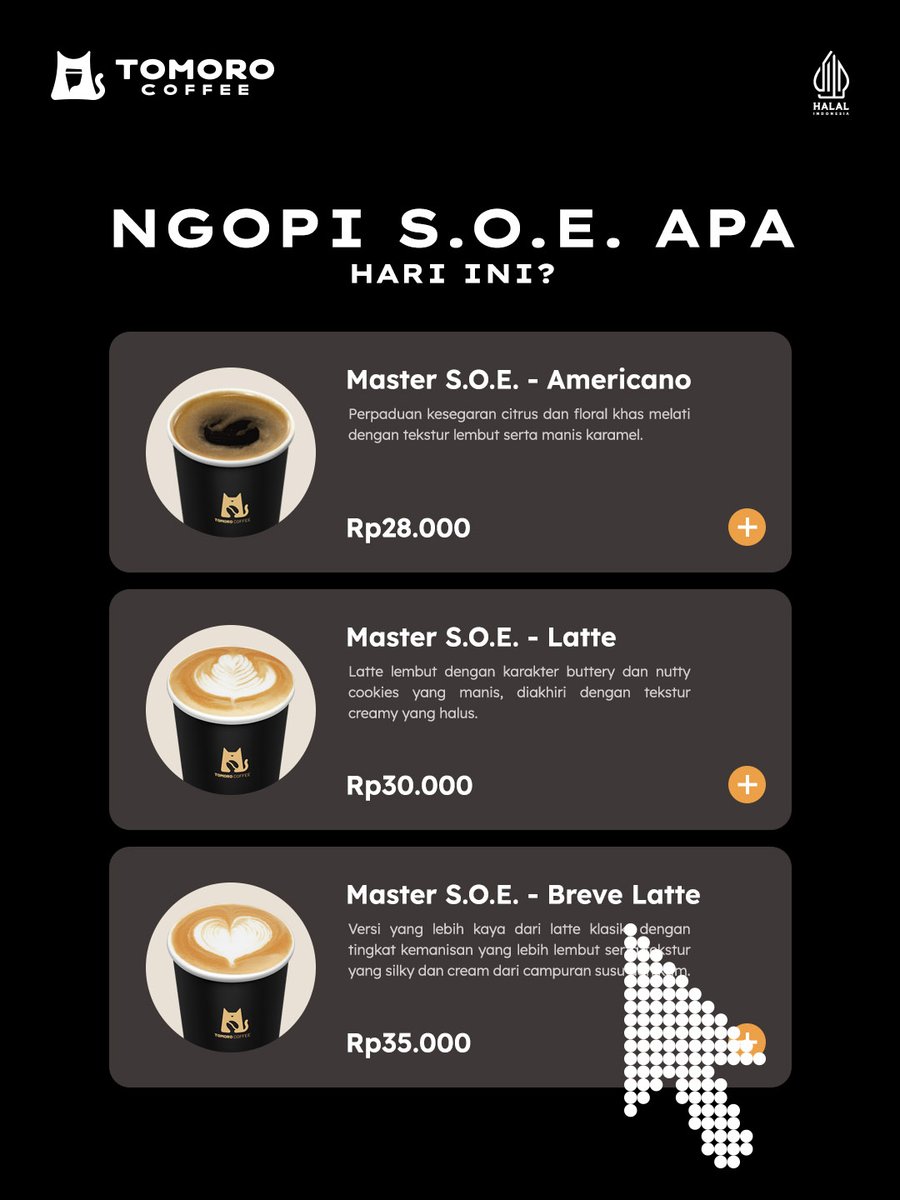 TomoroCoffee_ID's tweet photo. Kumpulin stamp dari COFFEE JOURNEY setiap pembelian 1 produk Master S.O.E. khusus di aplikasi TOMORO COFFEEโจ
Dan stampnya bisa kamu tukarkan untuk mendapatkan diskon hingga 75%, bahkan GRATIS 1 produk minuman Master S.O.E.๐
#TOMOROCOFFEE
#MasterSOESeries
#CuratedByChampion https://t.co/PNELRG55fE