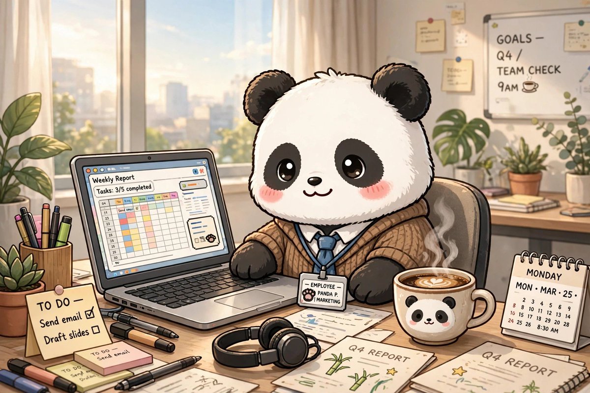 kawaiiworkersai's tweet photo. check-in: Coffee? Check. Laptop? Check. Trying to be productive? ...Check-ish 😅☕🐼
Panda P. is officially on duty!
#officepanda #worklife #relatable #officelife #pandaoffice #morningcoffee #cuteworker #9to5life https://t.co/zX1m6BXU0q