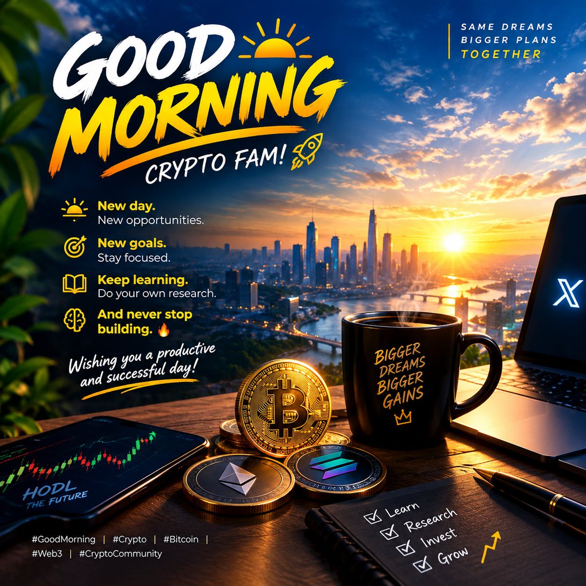 nrdurjoy216's tweet photo. GOOD MORNING, CRYPTO FAM! 

New day. New opportunities. New goals. 

Stay focused.
Keep learning.
Do your own research. 
And never stop building. 

Wishing you a productive and successful day! 

#GoodMorning #Crypto #Bitcoin #Web3 #CryptoCommunity https://t.co/nT8GOXEBL4