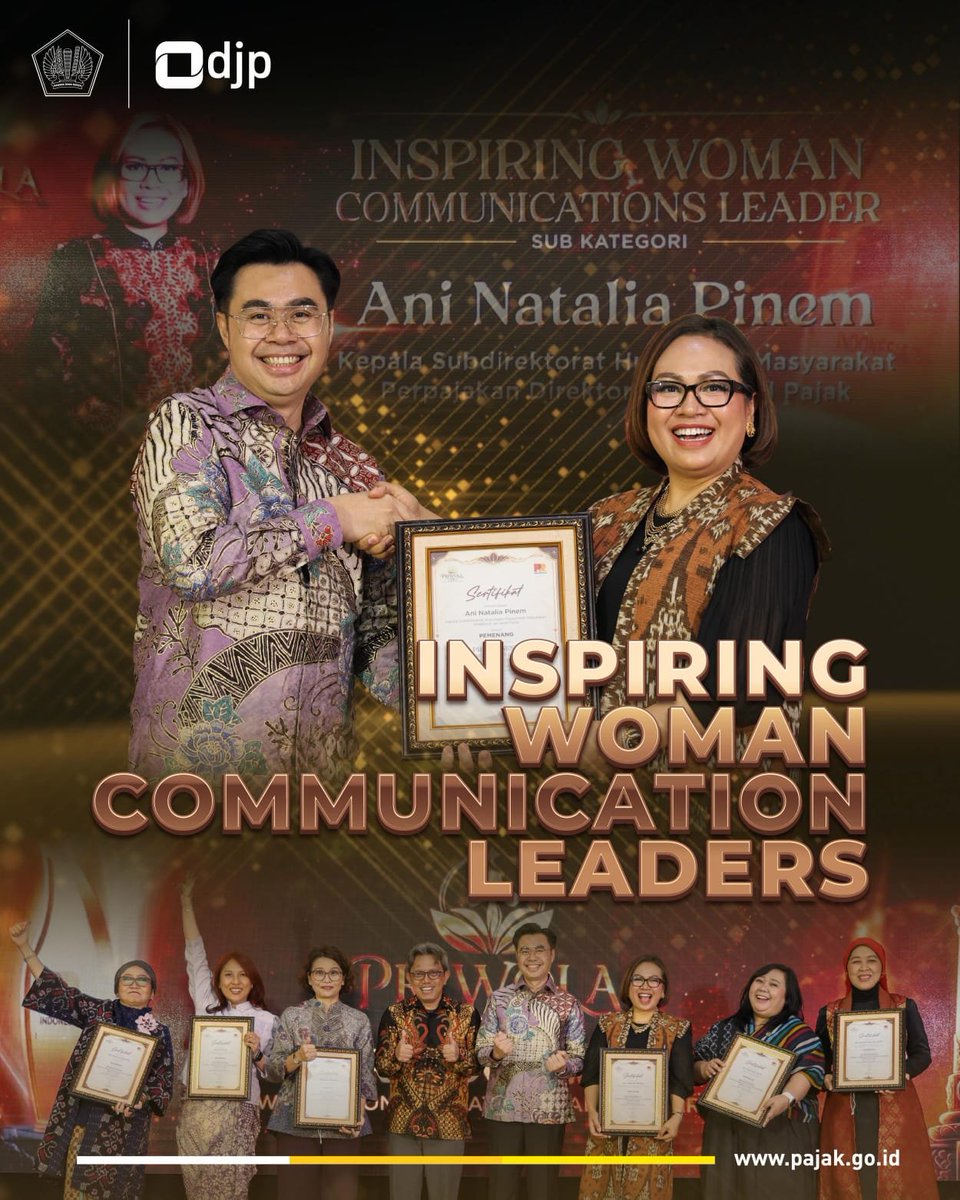 pajaksigli's tweet photo. Kebanggaan kembali diukir oleh Ani Natalia, Kepala Subdirektorat Hubungan Masyarakat Direktorat Jenderal Pajak, yang berhasil meraih penghargaan sebagai Inspiring Woman Communication Leader dalam ajang PR Indonesia Women Communication Leader Awards (PRIWOLA) 2026 https://t.co/7CYY8zeMiJ
