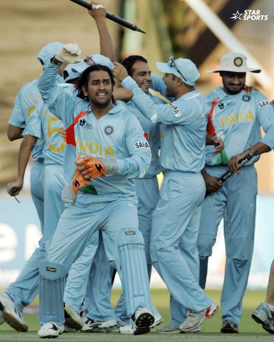 StarSportsIndia's tweet photo. 𝟭𝟵 𝗬𝗘𝗔𝗥𝗦 𝗢𝗙 𝗚𝗟𝗢𝗥𝗬 🏆🇮🇳

On this day in 2007, India made history by lifting the inaugural ICC Men’s T20 World Cup! ✨

A moment that started a new chapter in Indian cricket. 💙

How old were you when India won the World Cup? 👀👇 https://t.co/yMzzjxDr05