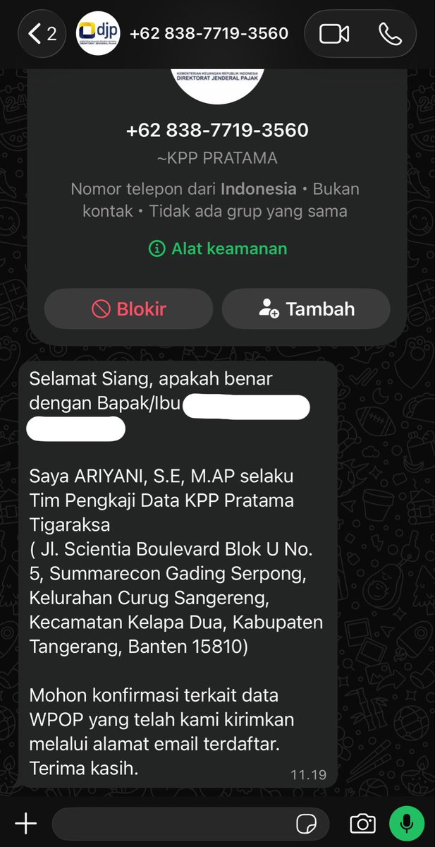 wulaneeeeee's tweet photo. siang admin @kring_pajak ini scam kah? https://t.co/I3zKaErao6
